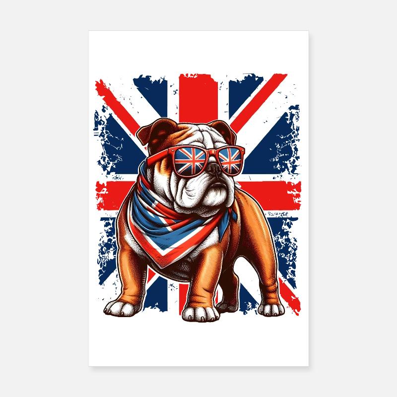 Bouledogue avec accessoires de drapeau britannique Poster 20 x 30 cm