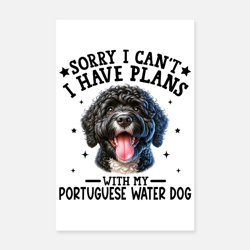 Chien vif à poil bouclé noir et blanc Poster 20 x 30 cm