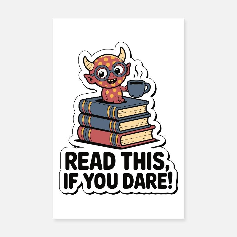 Whimsical Fantasy Creature Reading Books Poster 8" x 12" (20x30 cm)