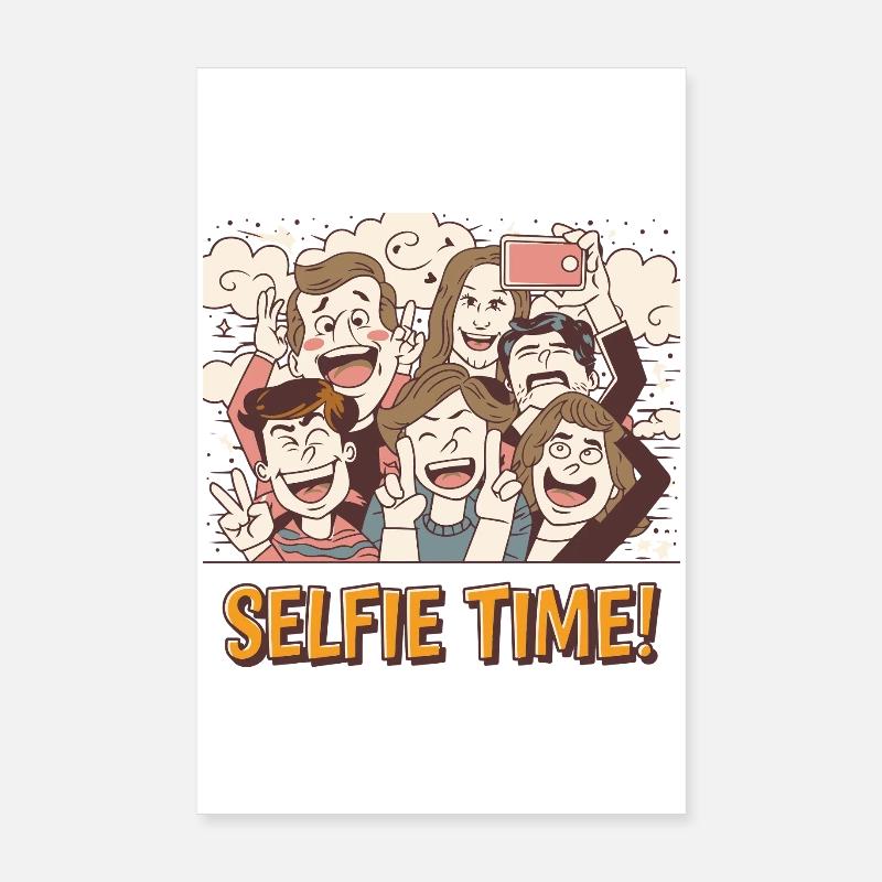 Colourful Group Selfie Illustration Poster 8" x 12" (20x30 cm)