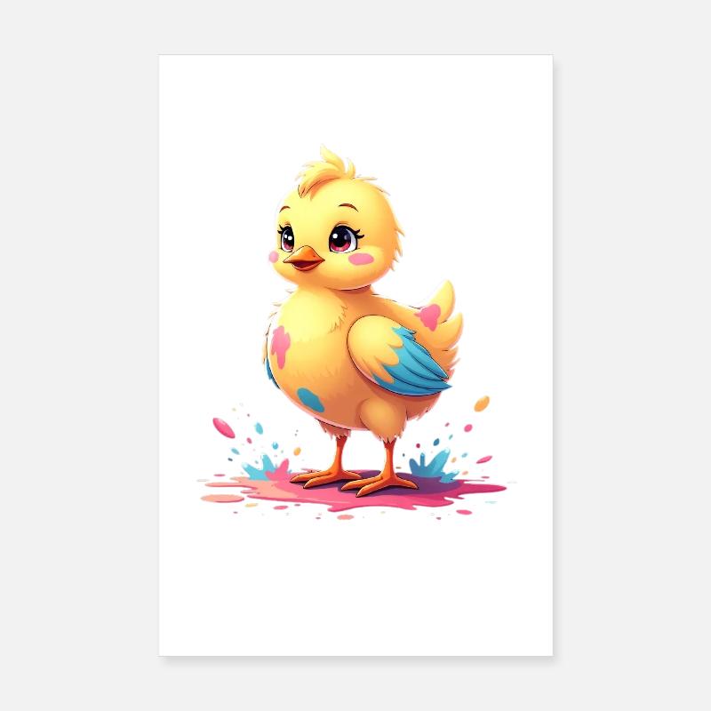 Poussin mignon avec des touches de couleur Poster 20 x 30 cm