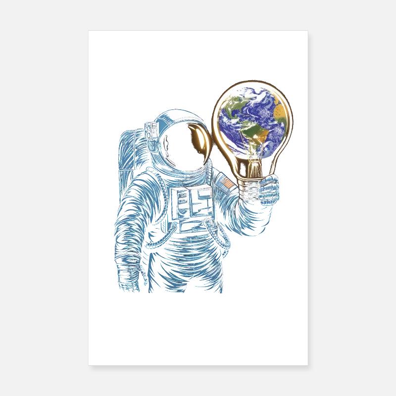 Astronaute spatial avec lampe globe Poster 20 x 30 cm