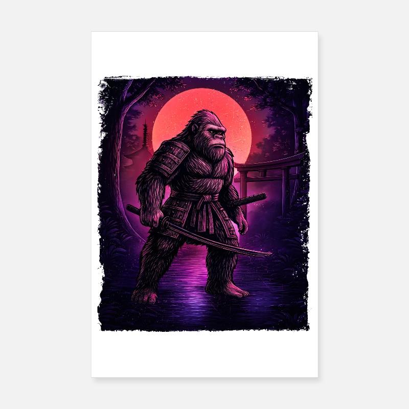 Samurai Bigfoot Kryptid Sasquatch Yeti Jäger Poster 20x30 cm