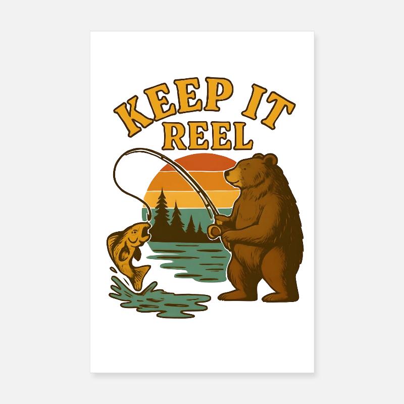 Ours et canne à pêche Poster 20 x 30 cm