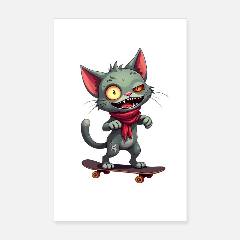 Chat effrayant en skateboard Poster 20 x 30 cm
