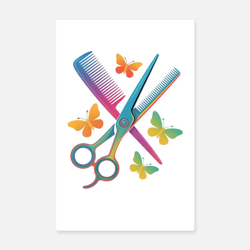 Coiffeur Ciseaux Peigne Papillon Poster 20 x 30 cm