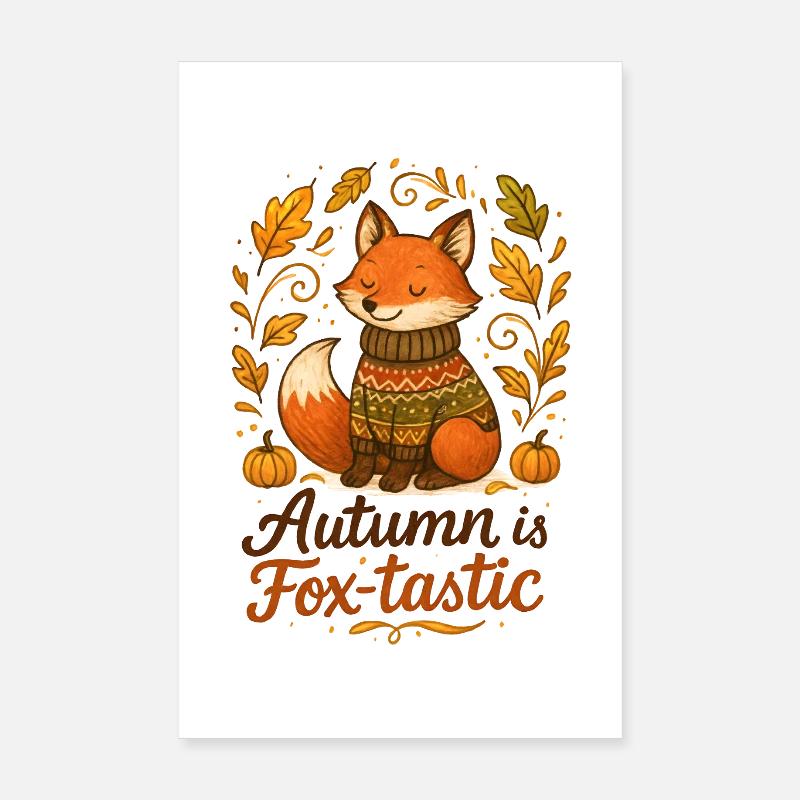Renard automnal avec pull et citrouilles Poster 20 x 30 cm