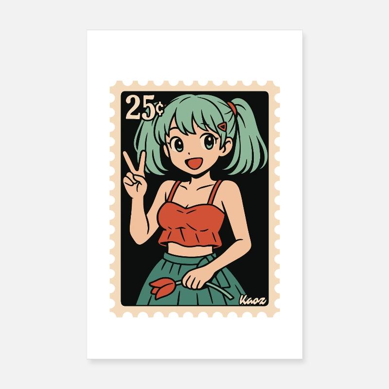 Anime Mädchen Poststempel Illustration Poster 20x30 cm