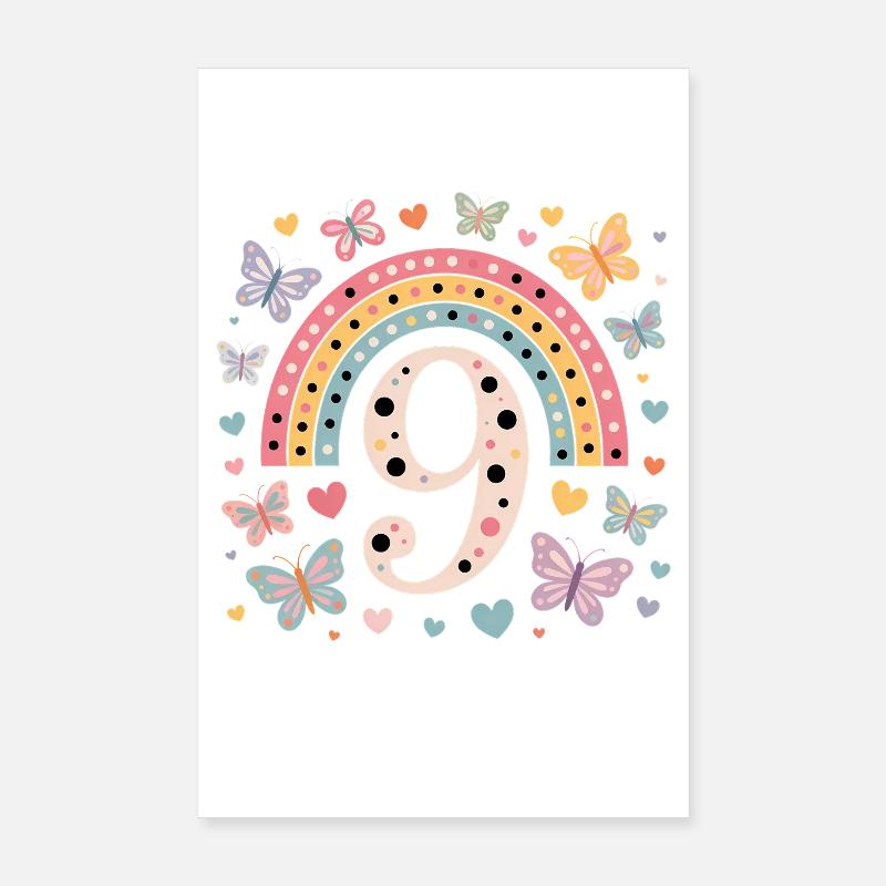Regenbogen Schmetterling 9. Geburtstag Mädchen Poster 20x30 cm