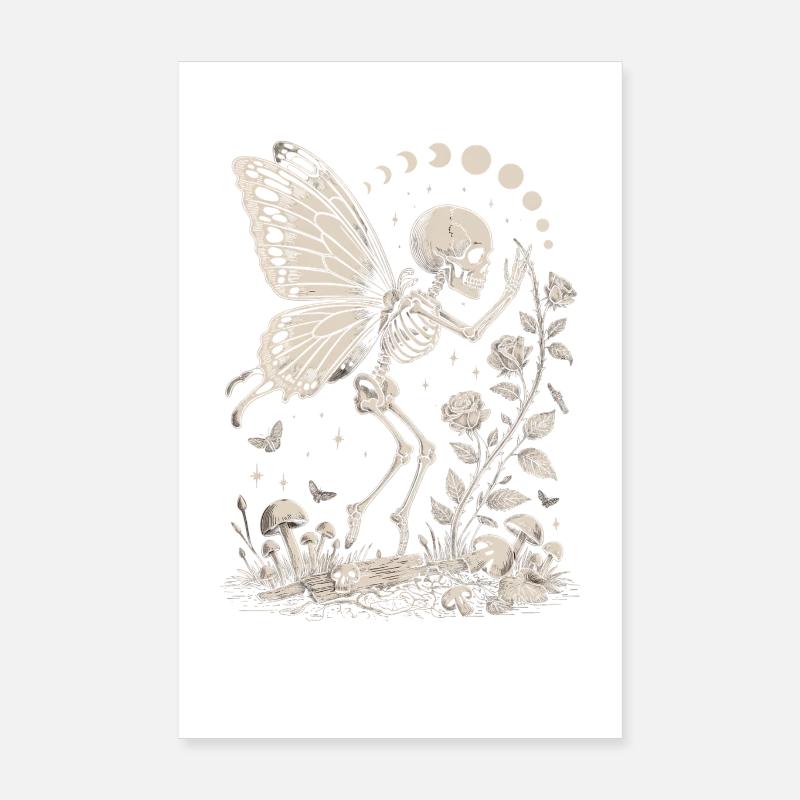 Gothic Skeleton Fairy With Moon Phases Poster 8" x 12" (20x30 cm)