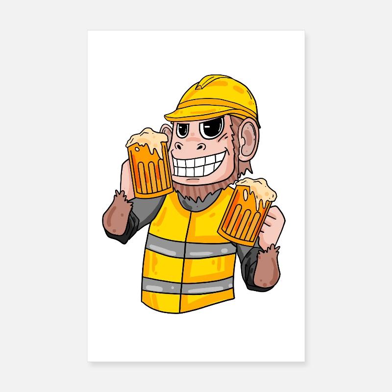 Construction worker monkey with beer Poster 8" x 12" (20x30 cm)