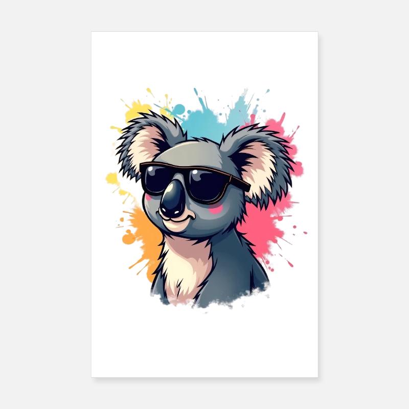 Koala cool avec des lunettes de soleil et une explosion de couleurs Poster 20 x 30 cm
