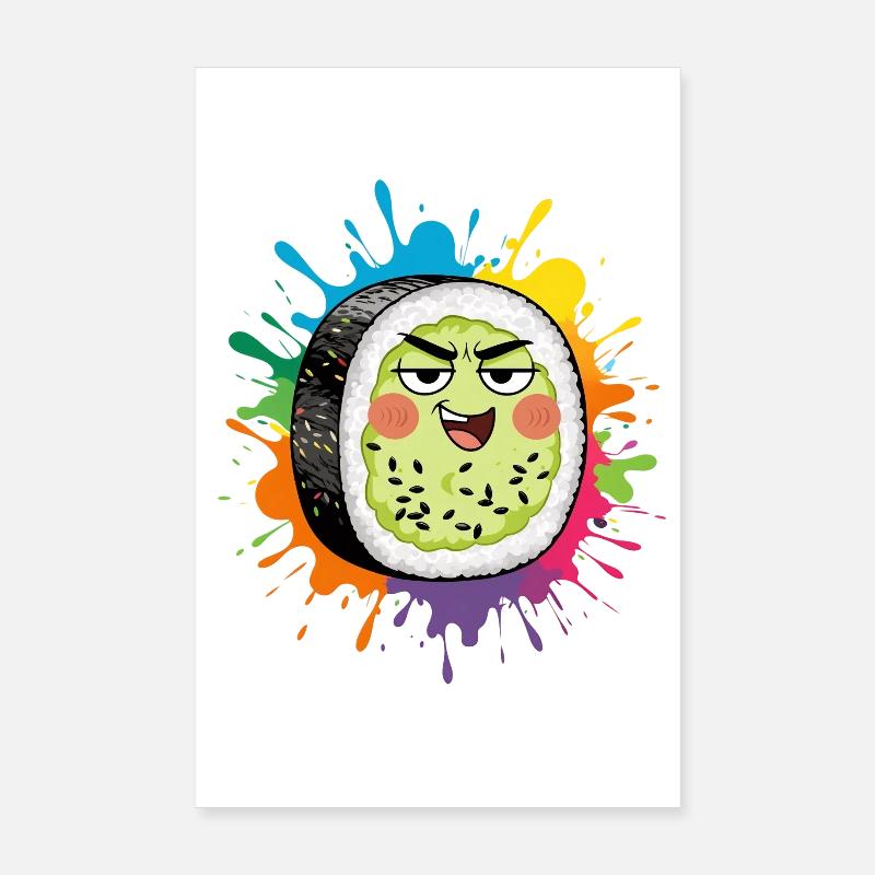 Dessin animé expressif de sushis Poster 20 x 30 cm