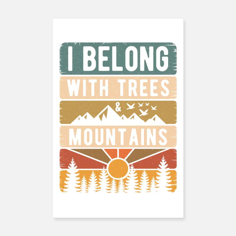 Retro Nature Mountains Sun Forest Hiking Gift Poster 8" x 12" (20x30 cm)