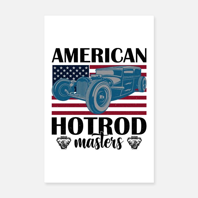 Amerikanisches Oldtimer mit Flaggenhintergrund Poster 20x30 cm