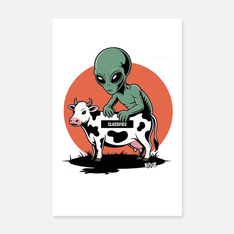Alien avec vache Poster 20 x 30 cm