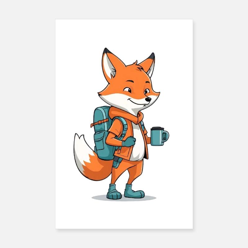 Adventure fox with backpack and cup Poster 8" x 12" (20x30 cm)