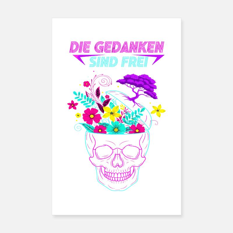 Neon Flowers Skull - Les pensées sont libres Poster 20 x 30 cm