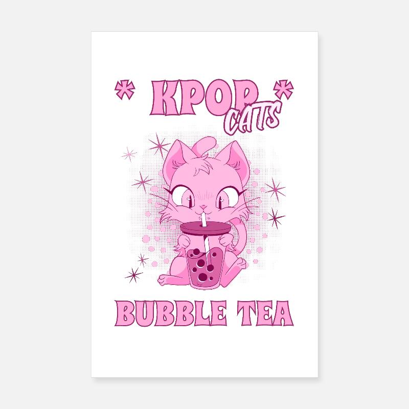 K-Pop Kitten with Bubble Tea South Korea Seoul Poster 8" x 12" (20x30 cm)