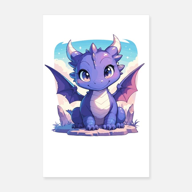 Drachen Drache - Poster 20x30 cm - Weiß
