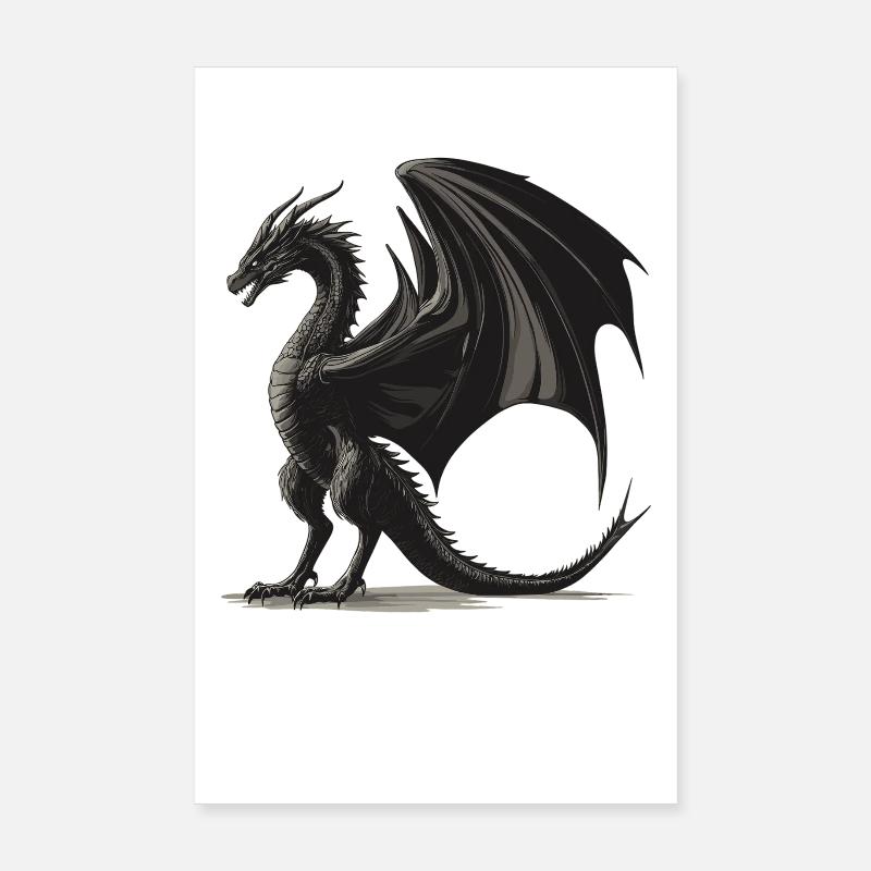 Drachen Drache - Poster 20x30 cm - Weiß