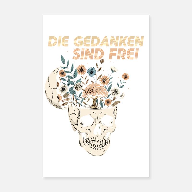 Fleurs dans le crâne avec un message Poster 20 x 30 cm