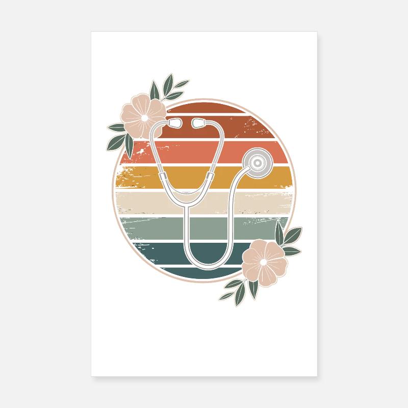 Flowery Stethoscope Nurse Poster 8" x 12" (20x30 cm)