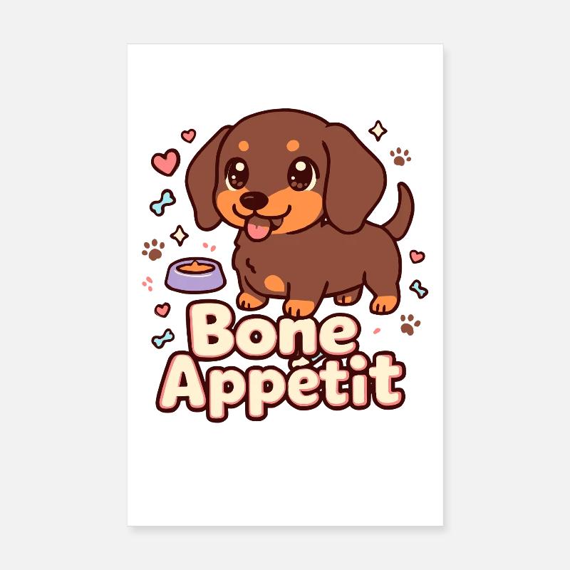 Niedlicher Dackel Knochen Appetit Design Poster 20x30 cm
