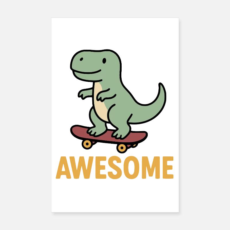Dinosaure décontracté sur skateboard Poster 20 x 30 cm
