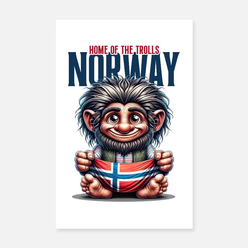 Norwegischer Troll mit Flagge - Poster 20x30 cm - Weiß