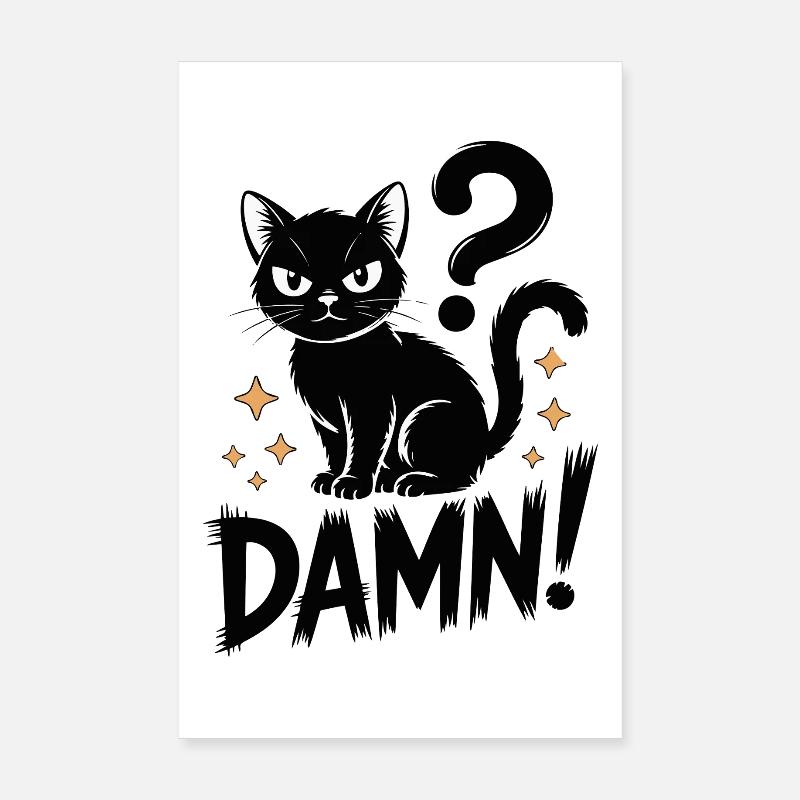 Chat noir mystique avec point d'interrogation Poster 20 x 30 cm