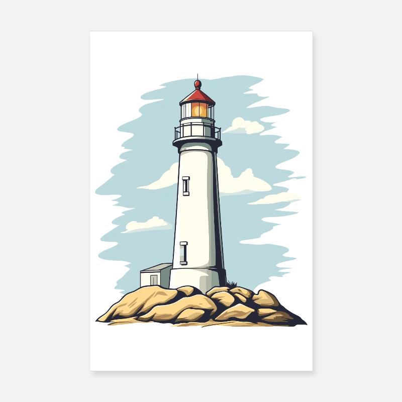 Lighthouse on the rock coastal motif Poster 8" x 12" (20x30 cm)
