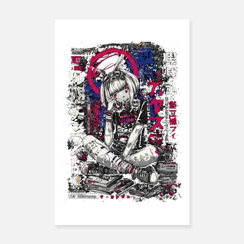 Cyberpunk Mädchen mit Graffiti-Design Poster 20x30 cm
