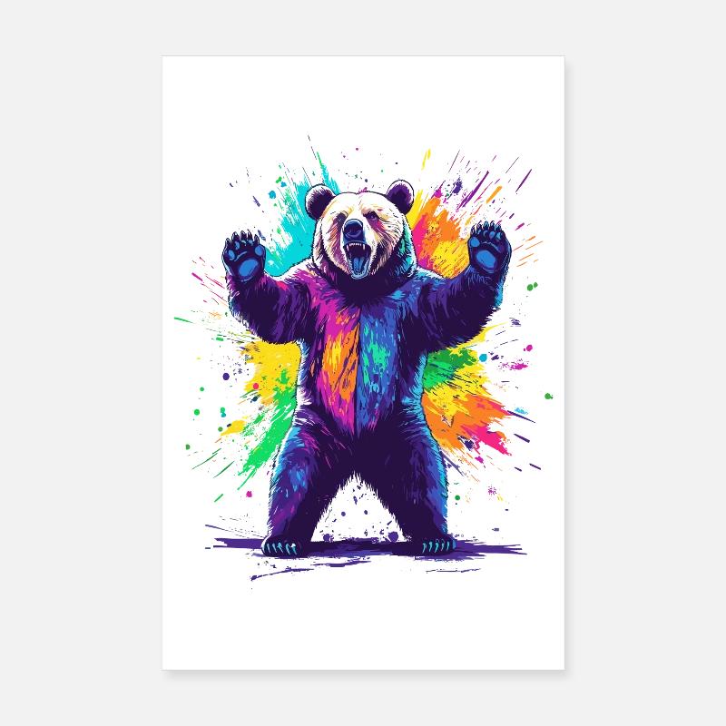 Bär mit bunter Farbexplosion Poster 20x30 cm