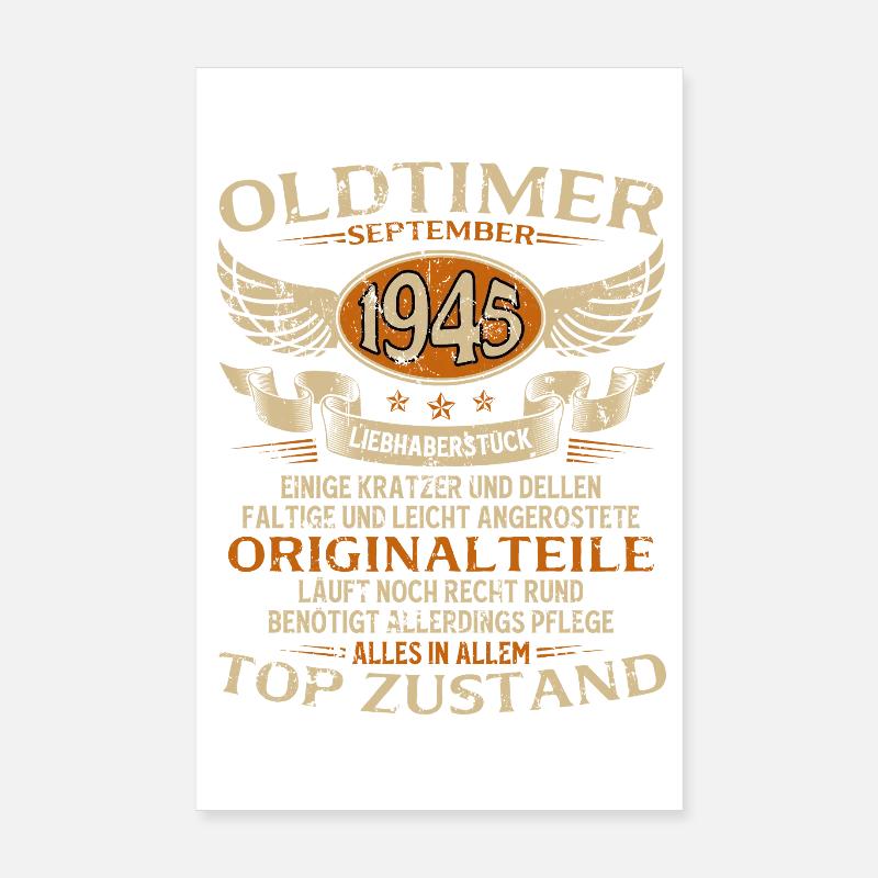 80. Geburtstag Geschenk Oldtimer September 1945 Poster 20x30 cm