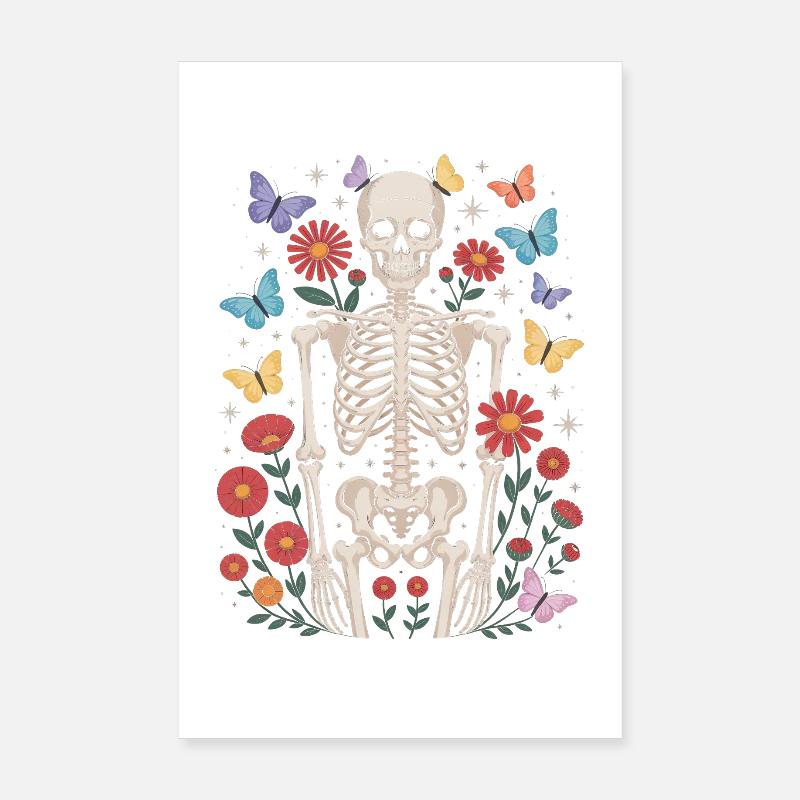 Squelette Papillon Fleuriste Floral Halloween Poster 20 x 30 cm
