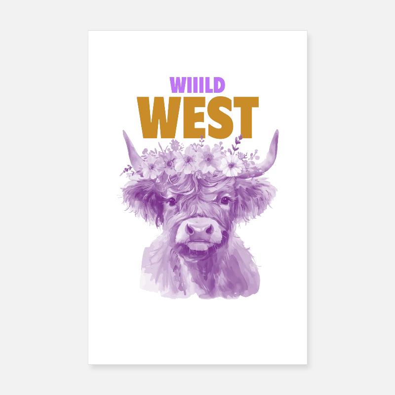 VACHE VIOLETTE DU SAUVAGE OUEST Poster 20 x 30 cm