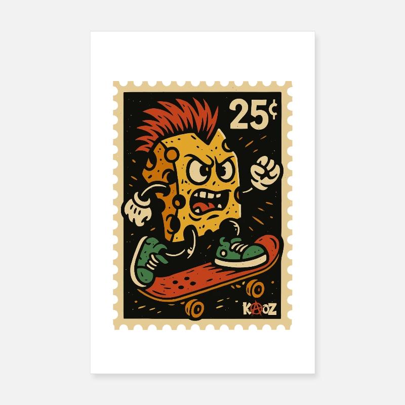 Skateboard Pizza Monster Punk Cheese Poster 8" x 12" (20x30 cm)
