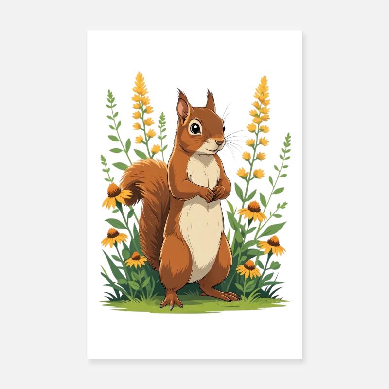 Charmantes Eichhörnchen mit Blütenkranz Poster 20x30 cm