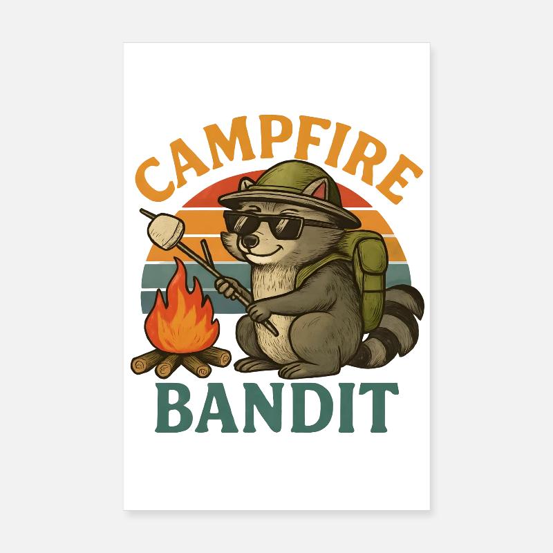  Campfire Bandit – Retro Waschbär mit Marshmallows Poster 20x30 cm