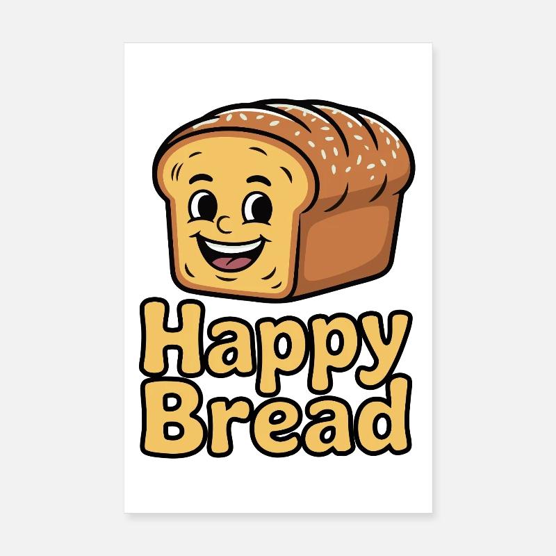 Whimsical Happy Bread Cartoon Design Poster 8" x 12" (20x30 cm)