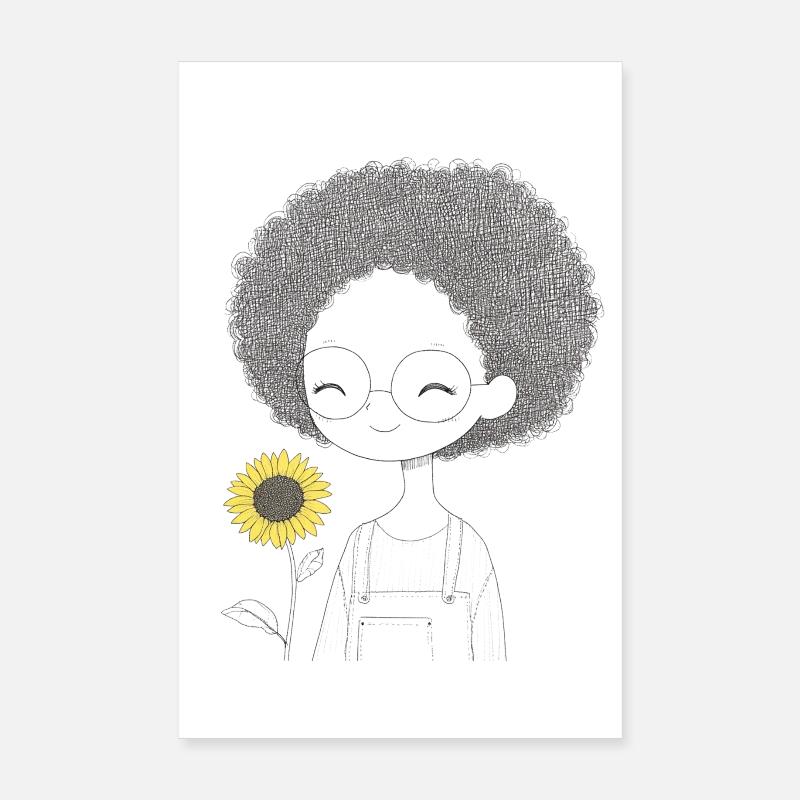 Fille joyeuse avec tournesol Poster 20 x 30 cm