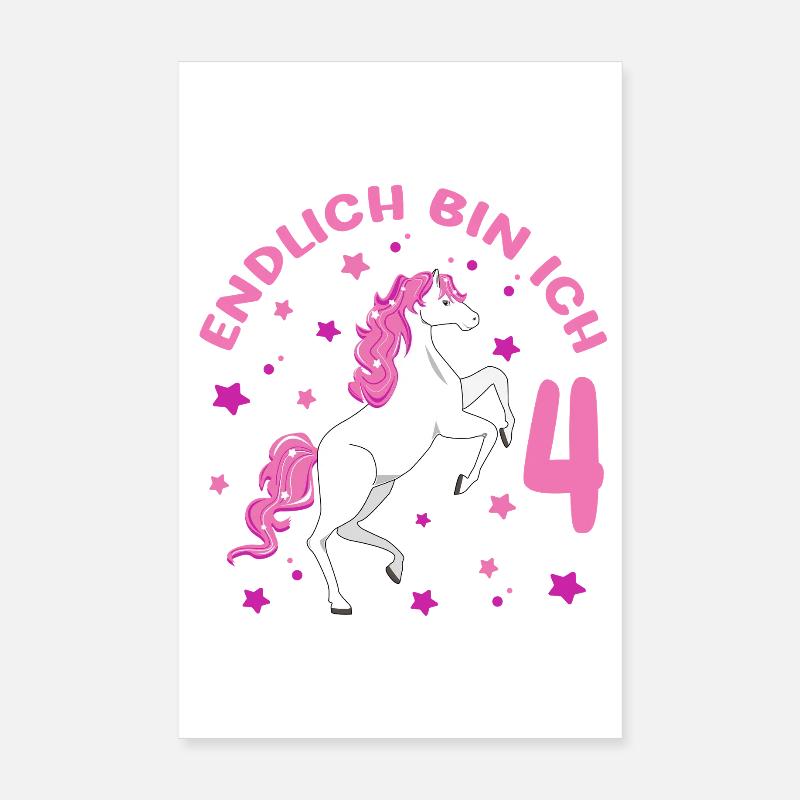 4 Jahre alt Pferd Endlich Bin Ich 4 Mädchen 4. Poster 20x30 cm