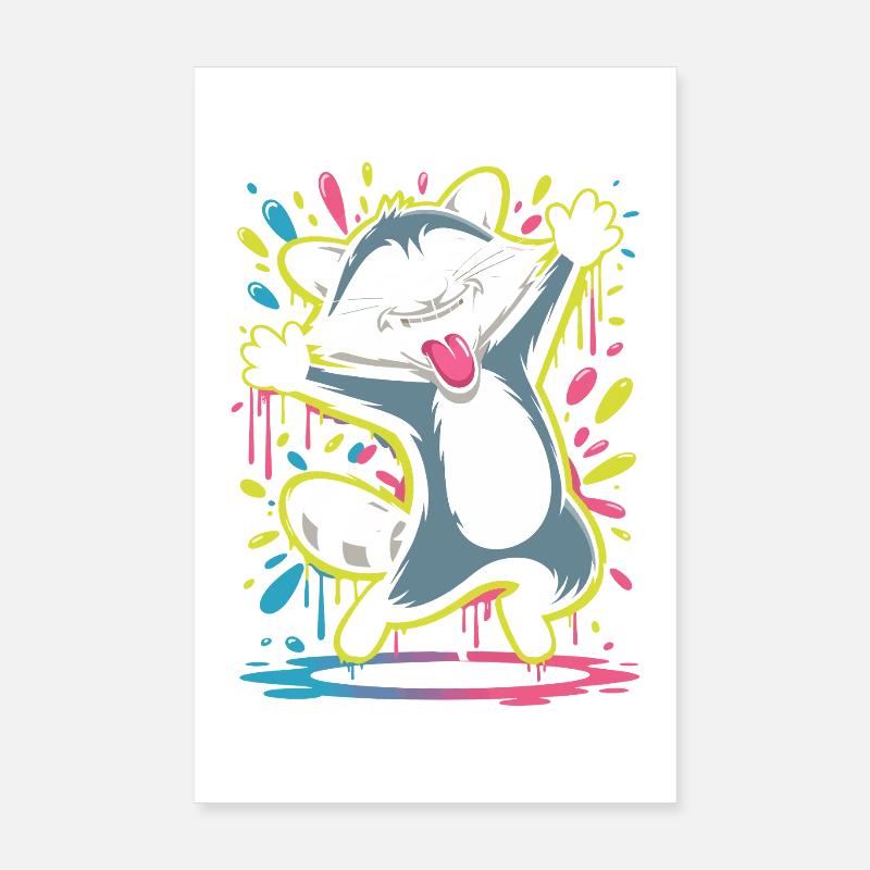 Fröhlicher Waschbär Mit Farbklecksen Poster 20x30 cm