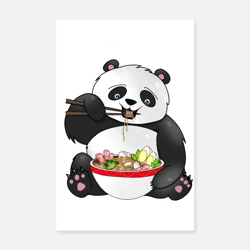 Panda mignon mangeant des nouilles Poster 20 x 30 cm