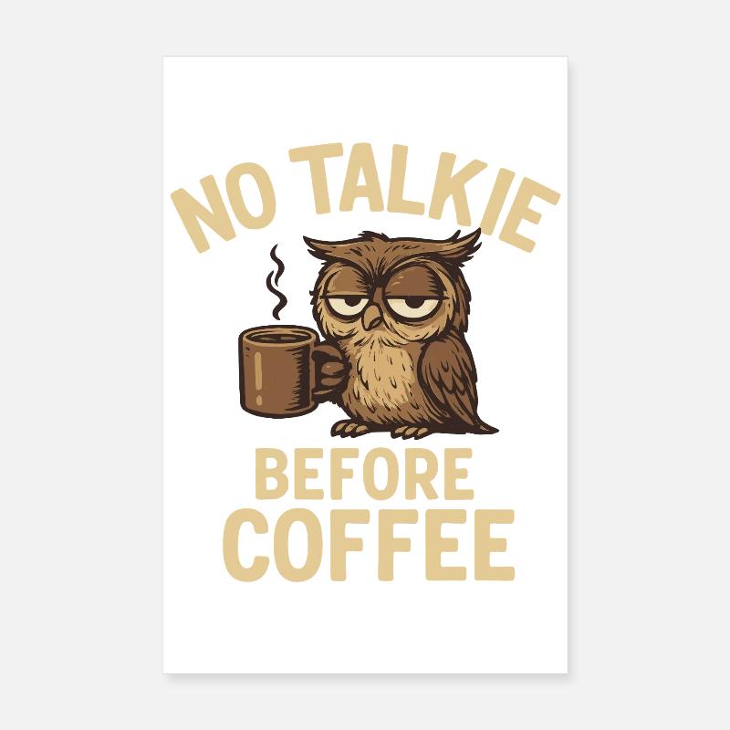 Hiboux avec tasse à café et déclaration - Poster 20 x 30 cm - blanc