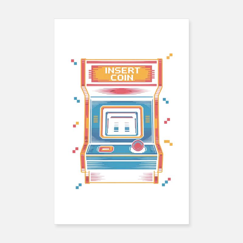 Insert Coin Retro Arcade Game Hall Pixel Poster 8" x 12" (20x30 cm)