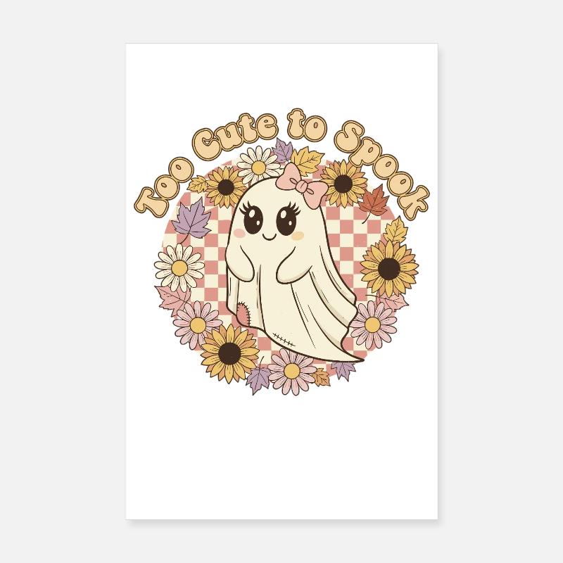 Fantôme mignon avec couronne florale trop mignon pour être effrayé Poster 20 x 30 cm