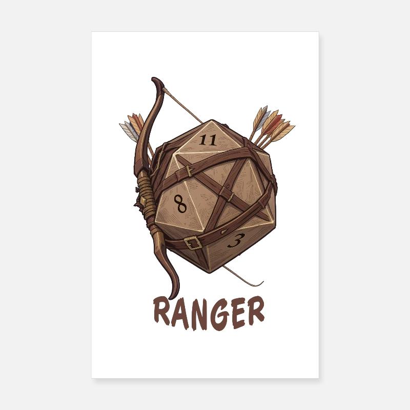 W20 mit Bogen & Pfeil – Ranger Fantasy Dice Poster 20x30 cm