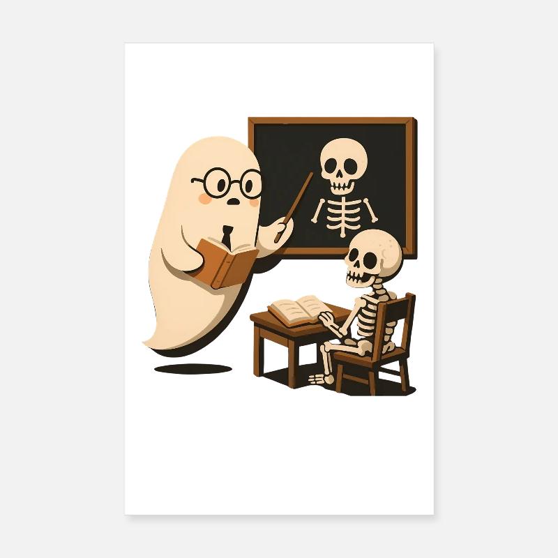 Humorous Skeleton Teacher Illustration Poster 8" x 12" (20x30 cm)